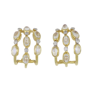 Mazza 14K Gold Moonstone Hoop Earrings with Diamonds