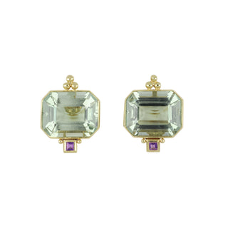 Mazza 14K Gold Green Amethyst Clip Earrings