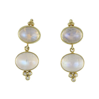Mazza 14K Gold Moonstone Drop Earrings with Diamonds
