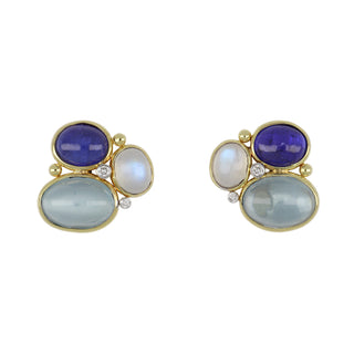Mazza 14K Blue Gemstone Cluster Clip Earrings