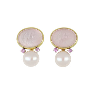 Mazza 14K Gold Venetian Glass Intaglio Earrings with Pink Sapphires and Pearls