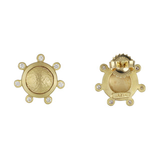 Mazza 14K Gold Hammered Button Earrings with Diamonds