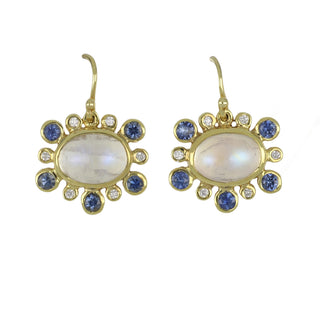 Mazza 14K Gold Moonstone Drop Earrings with Sapphires and Diamonds