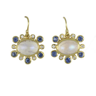 Mazza 14K Gold Moonstone Drop Earrings with Sapphires & Diamonds