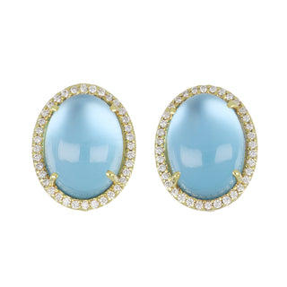 Mazza 14K Cabochon Blue Topaz Earrings with Diamonds