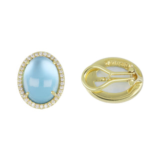 Mazza 14K Gold Cabochon Blue Topaz Earrings with Diamonds