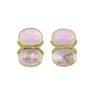 Mazza 14K Gold Cabochon Kunzite Earrings with Rope Detail