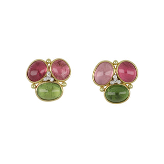Mazza 18K Gold Pink & Green Tourmaline Cluster Earrings