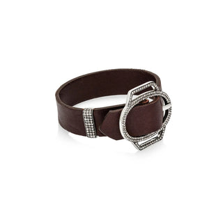 Vincent Peach Sterling Silver Leather Gaited Bracelet with Diamonds