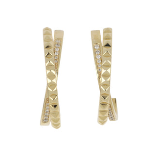 Michael M 14K Gold Crossover Pyramid Diamond Hoop Earrings