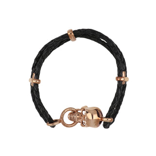 Deakin & Francis Sterling Silver Skull Leather Bracelet