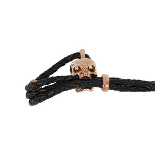 Deakin & Francis Sterling Silver Skull Leather Bracelet