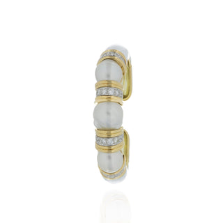 David Webb 18K Gold South Sea Pearl, White Enamel & Diamond Cuff Bracelet