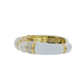 David Webb 18K Gold South Sea Pearl, White Enamel & Diamond Cuff Bracelet
