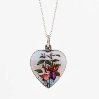 Art Deco Sterling Silver Guilloché Enamel Fuchsia Mirror Locket