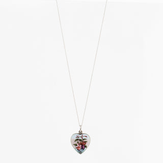 Art Deco Sterling Silver Guilloché Enamel Fuchsia Mirror Locket