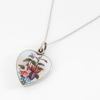 Art Deco Sterling Silver Guilloché Enamel Fuchsia Mirror Locket