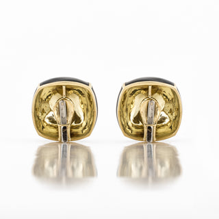 Vintage David Webb 18K Gold Black Enamel Square Cushion Clip Earrings