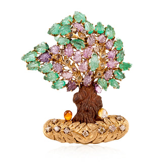 1970s Nardi 18K Gem-Set Tree Brooch