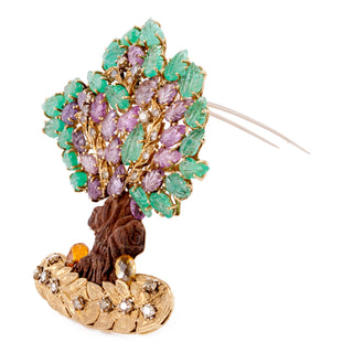 1970s Nardi 18K Gem-Set Tree Brooch