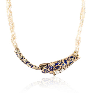 Victorian 14K Gold Enamel Serpent Head Seed Pearl Necklace