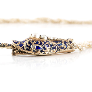 Victorian 14K Gold Enamel Serpent Head Seed Pearl Necklace