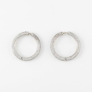 Estate 18K White Gold Diamond Hoop Earrings