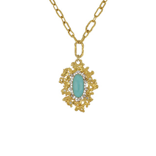Jean Mahie 22K Gold Turquoise Pendant Necklace with Diamonds