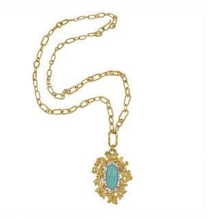 Jean Mahie 22K Gold Turquoise Pendant Necklace with Diamonds