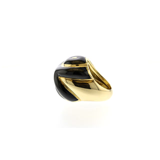Vintage David Webb 18K Gold Black Enamel Domed Ring