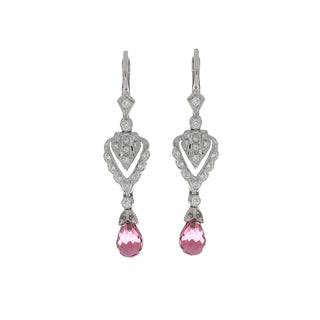 18K White Gold Pink Tourmaline Briolette Drop Earrings with Diamonds