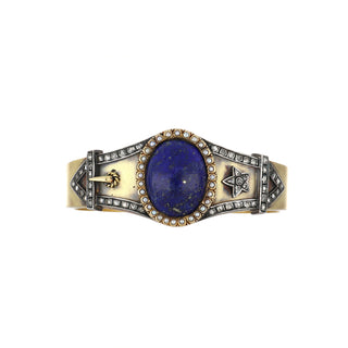 Victorian 18K Gold Lapis Buckle Bangle Bracelet with Diamonds