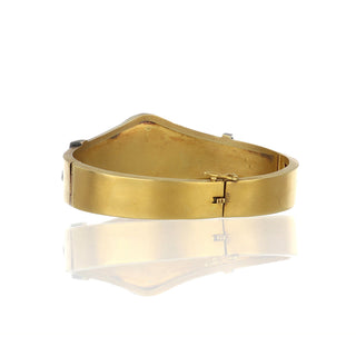 Victorian 18K Gold Lapis Buckle Bangle Bracelet with Diamonds