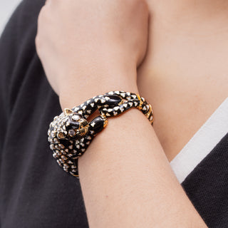 Vintage David Webb Two-Tone Enamel & Diamond Leopard Bracelet