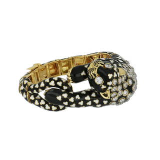 Vintage David Webb Two-Tone Enamel & Diamond Leopard Bracelet