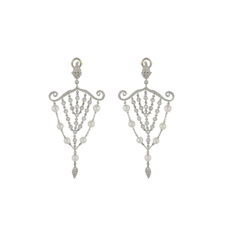 Estate Platinum Cultured Pearl and Diamond Chandelier Earrings