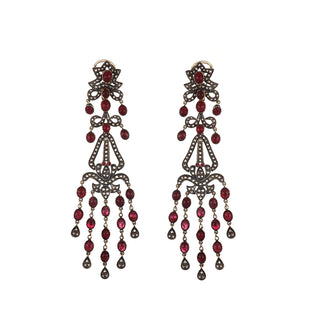 Estate Silver Ruby Chandelier Earrings with Rose-Cut Diamonds
