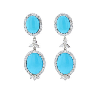 Estate 18K White Gold Natural Turquoise and Diamond Jewelry Suite