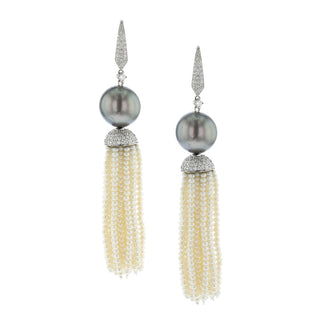 Estate Sophia D 18K Tahitian Pearl Tassel Earrings with Diamonds