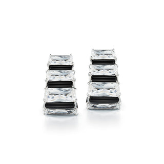 Seaman Schepps 18K White Gold Baguette Rock Crystal & Onyx Hoop Earrings