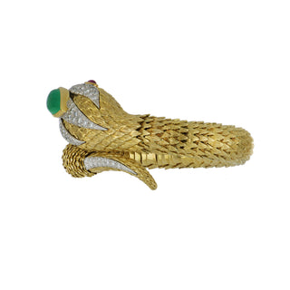 Vintage David Webb 18K Gold & Platinum Gemset Snake Wrap Bracelet