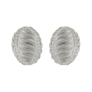 Vintage 18K White Gold Rock Crystal and Diamond Dome Earrings