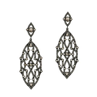 Estate Black 18K Gold Diamond Drop Earrings