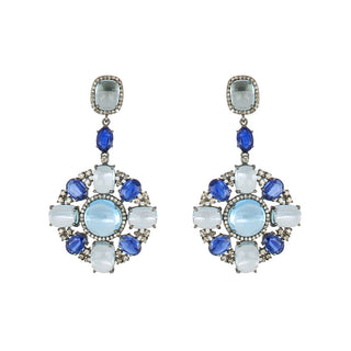 Maharaja Sterling Silver Kyanite, Topaz and Diamond Drop Earrings