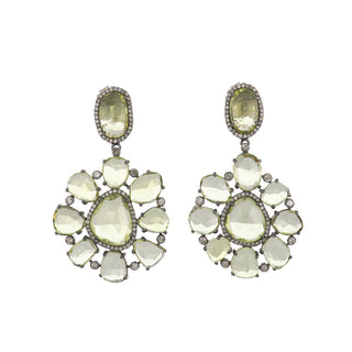 14K Gold and Sterling Silver Prasiolite Cobblestone Earrings