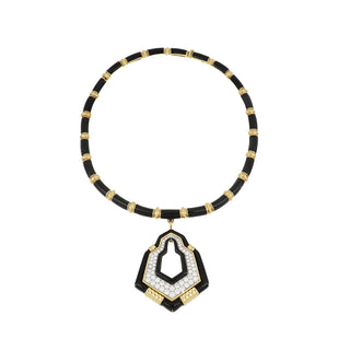 Vintage David Webb Two-Tone Black Enamel & Diamond Pendant Collar Necklace