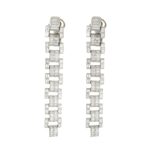 Art Deco Platinum Diamond Multi Drop Earrings with 18K White Gold Clip Backs