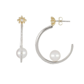 Mastoloni Two-Tone 14K Gold Freshwater Pearl Hoop Earrings with Diamonds