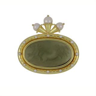 Elizabeth Locke 18K  Venetian Glass Intaglio Brooch with Pearls