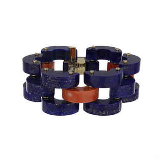 Aletto Brothers 18K Gold Coral and Lapis Bridge Link Bracelet